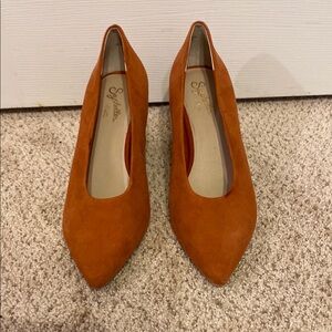 Anthropologie Orange Suede Heels